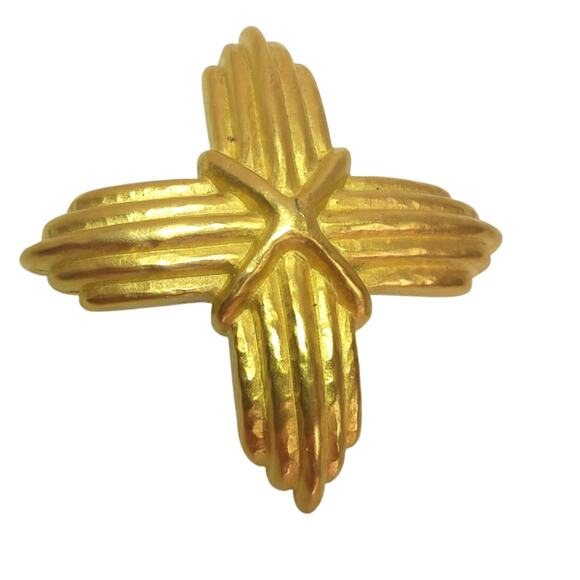 Vintage Givenchy Gold Tone Statement Cross Brooch Pin - Picture 1 of 7